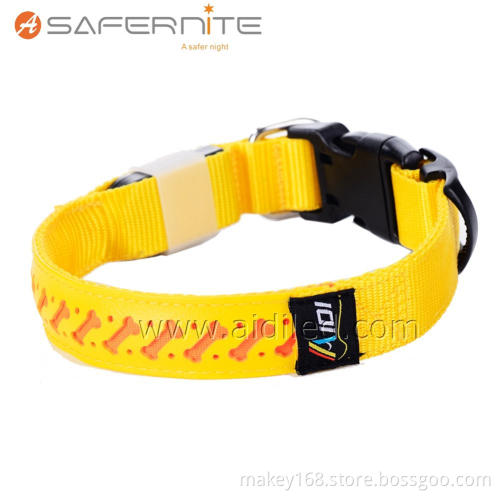 Yellow Led Flashing Lights Illuminating Dog Collar